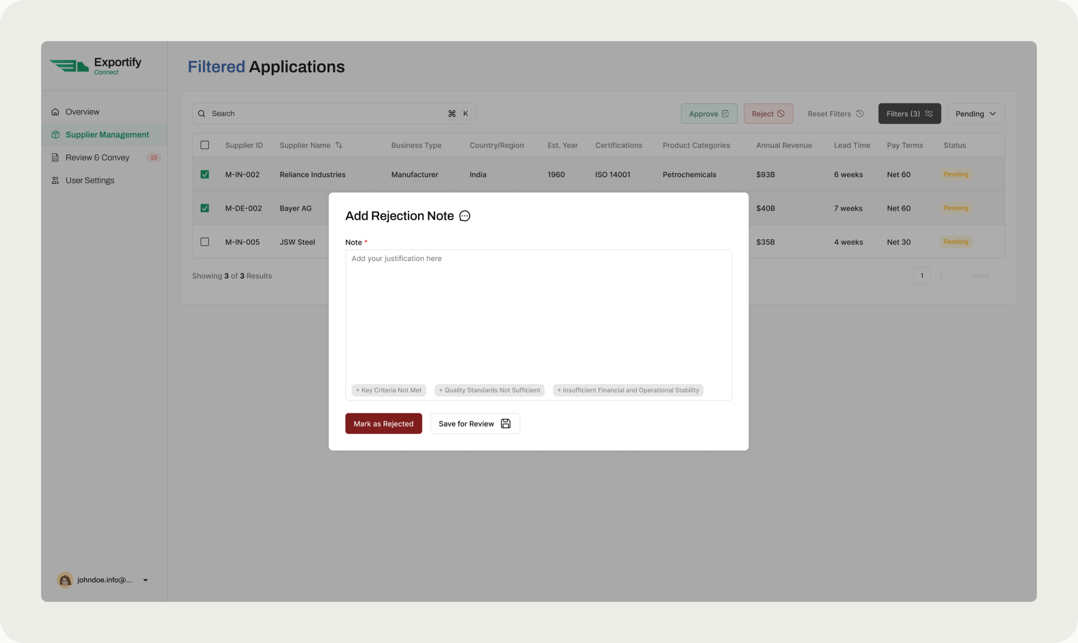 The approval prompt asking for a justification note