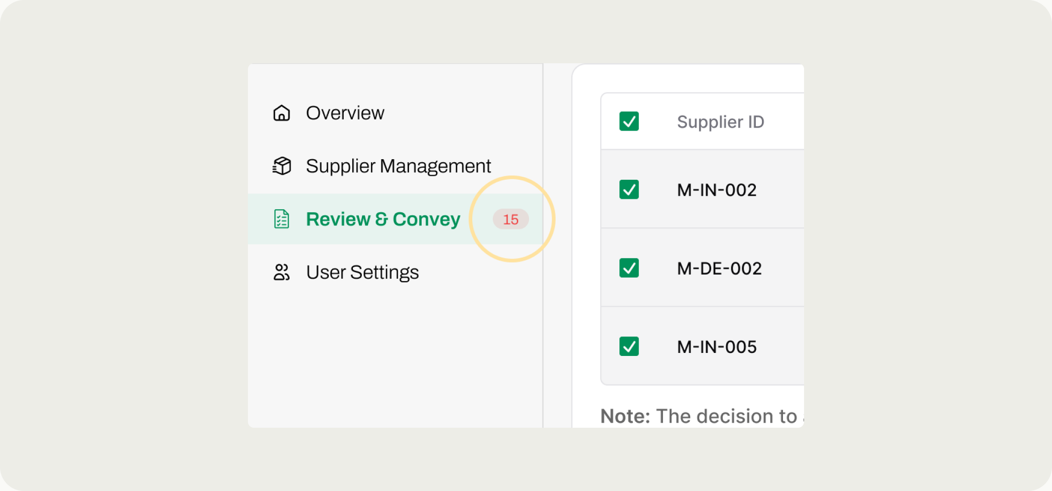 The pending-email count badge on the Review and Convey tab