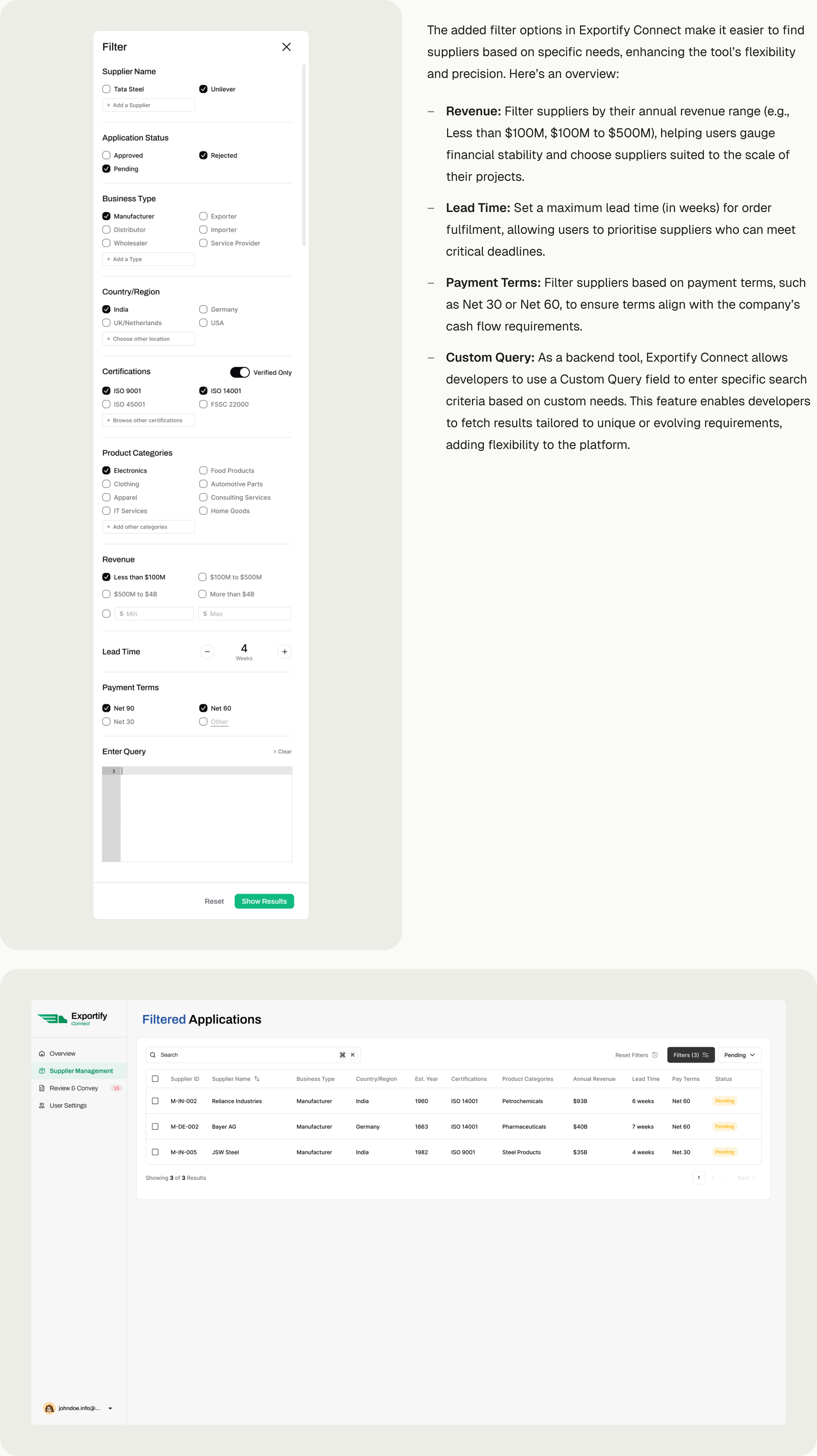 Every state of the filtering component laid out together