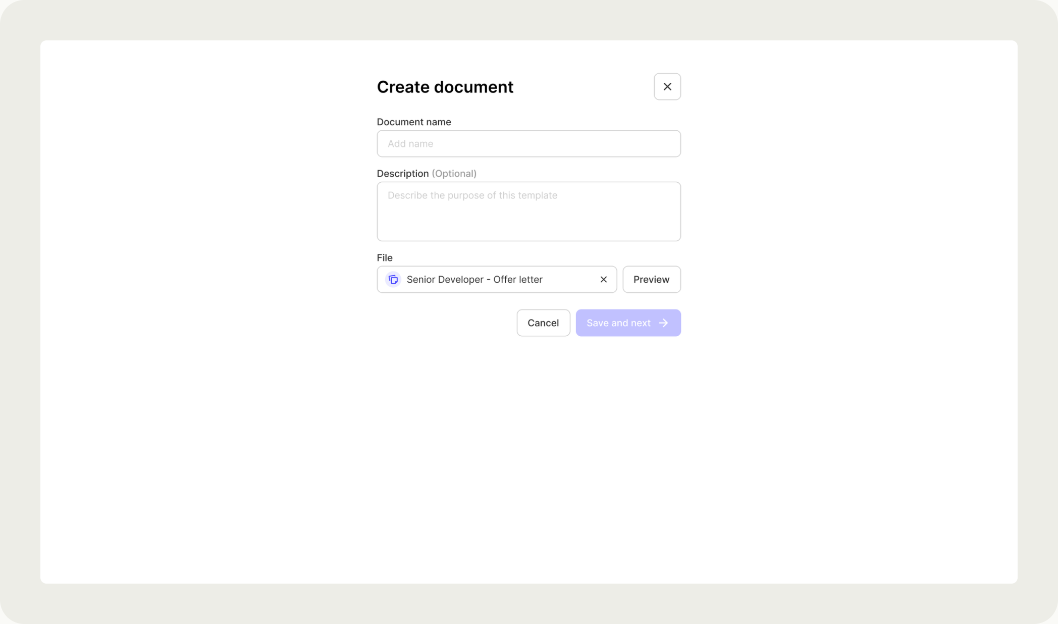 The form built from the template's fields