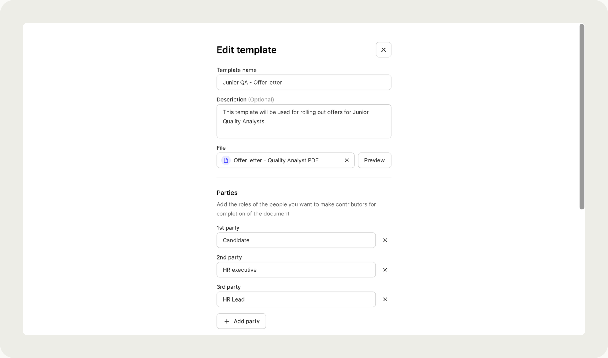 Editing an existing template