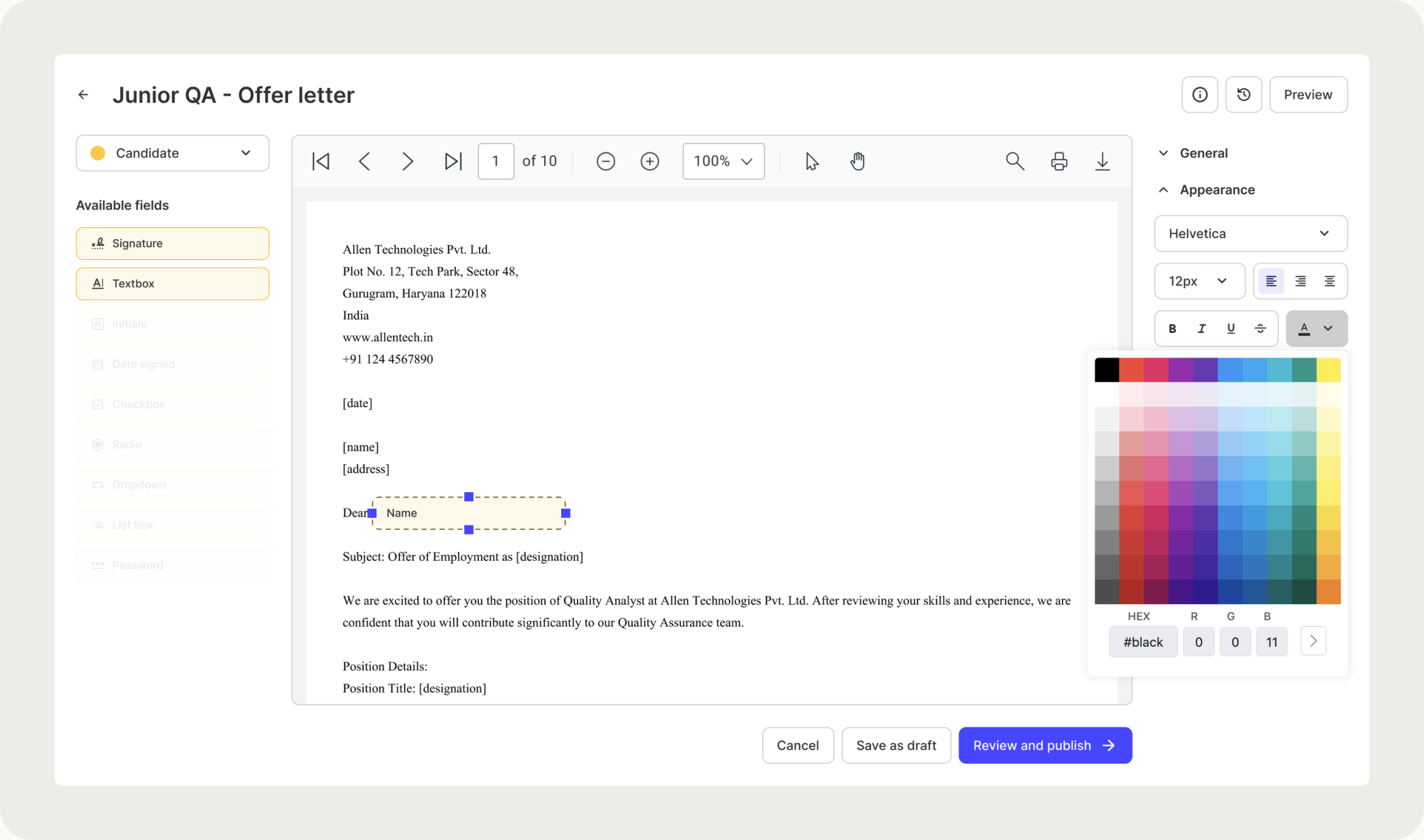 The creation step with description and file set