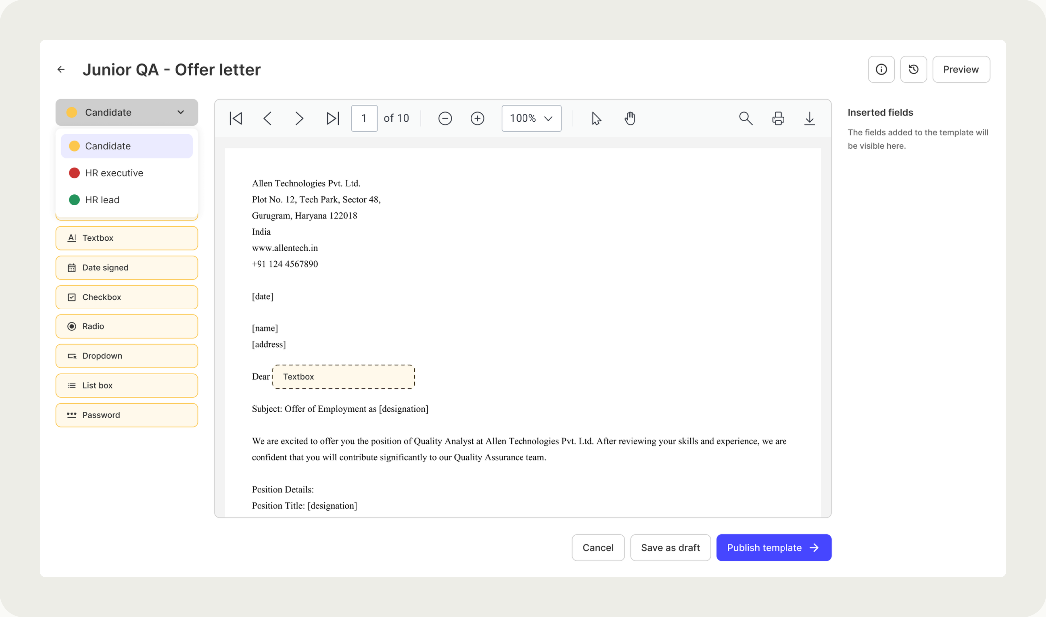 Assigning fields to parties