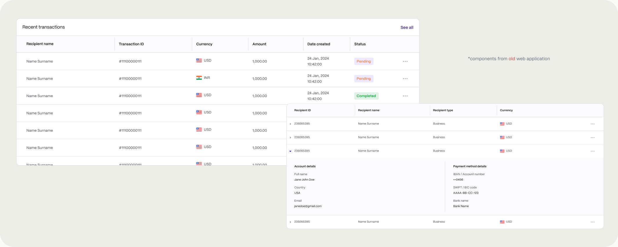 The original data tables used for every list in the product