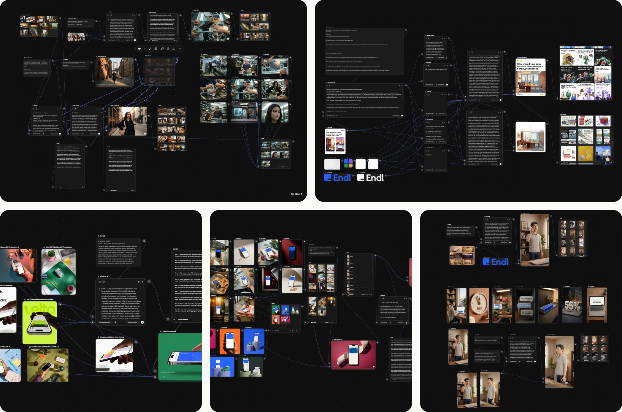 Generated card mockups, paid ad frames and social graphics