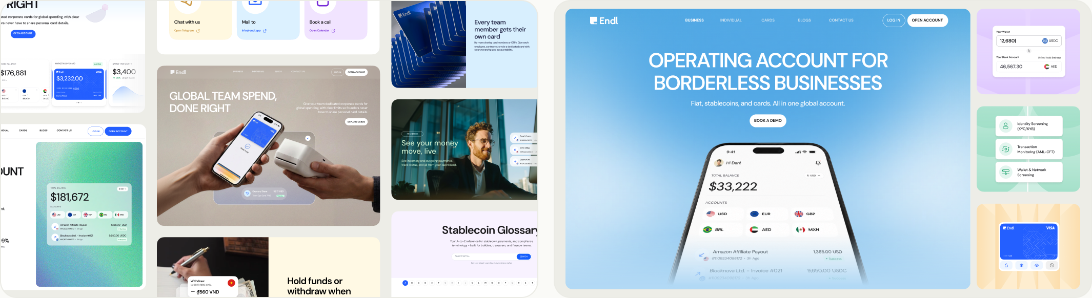 Product and dashboard screens from the marketing site
