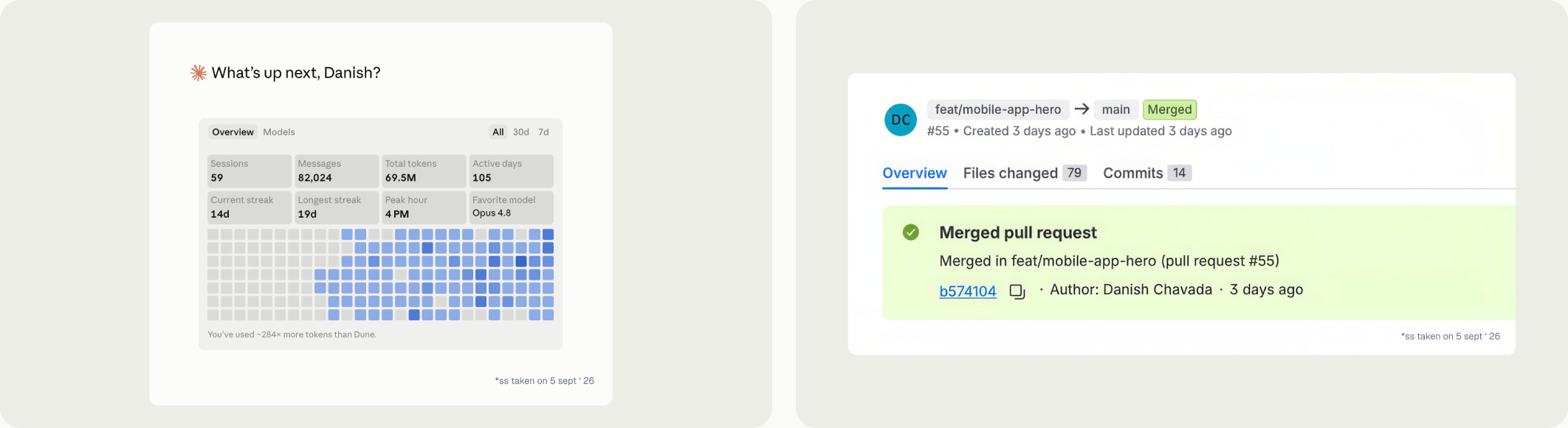 Two shipped marketing pages, screenshotted 5 September 2026