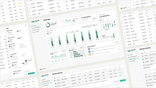 Exportify Connect screens: the supplier table and review step